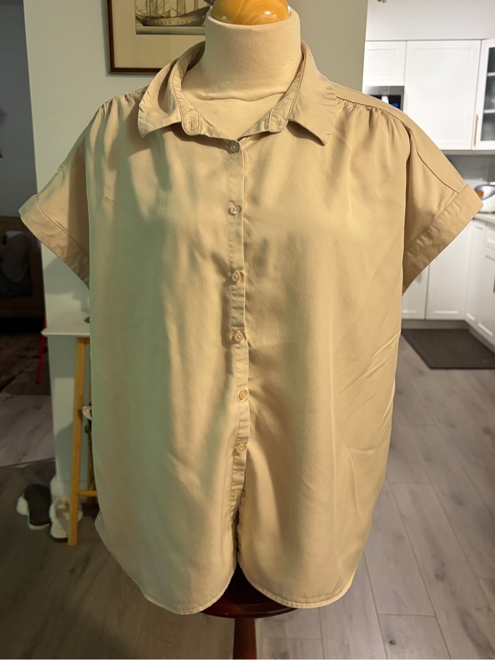 Quince Beige Short-Sleeve Button-Down Shirt